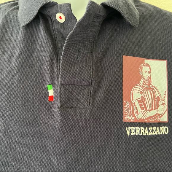 Castello Di Verrazzano Short Sleeve Navy Blue Polo Shirt size L Italy Explorer - Picture 5 of 10